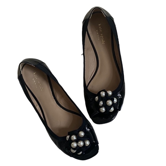 Kate Spade Black Patent Leather Bindi Open Toe Ballet Flats Size 7.5 - Picture 10 of 10